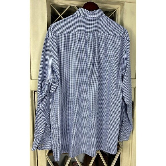 ROWM Shirt Mens Sz XLT Blue White Gingham Plaid Button Up Long Sleeve Cotton T4 - Picture 6 of 11